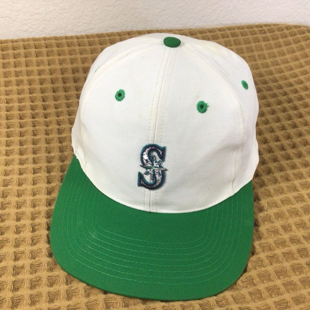 Vintage Seattle Mariners SnapBack Hat Head To Toe Cap White Green 90s OSFA